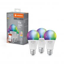 Aktion: Nur noch angezeigter Bestand verfügbar:   3er Sparpack LEDVANCE SMART+ WiFi Classic E27 Leuchtmittel RGBW Farbwechsel dimmbar 9,5W wie 75W 2700-6500K